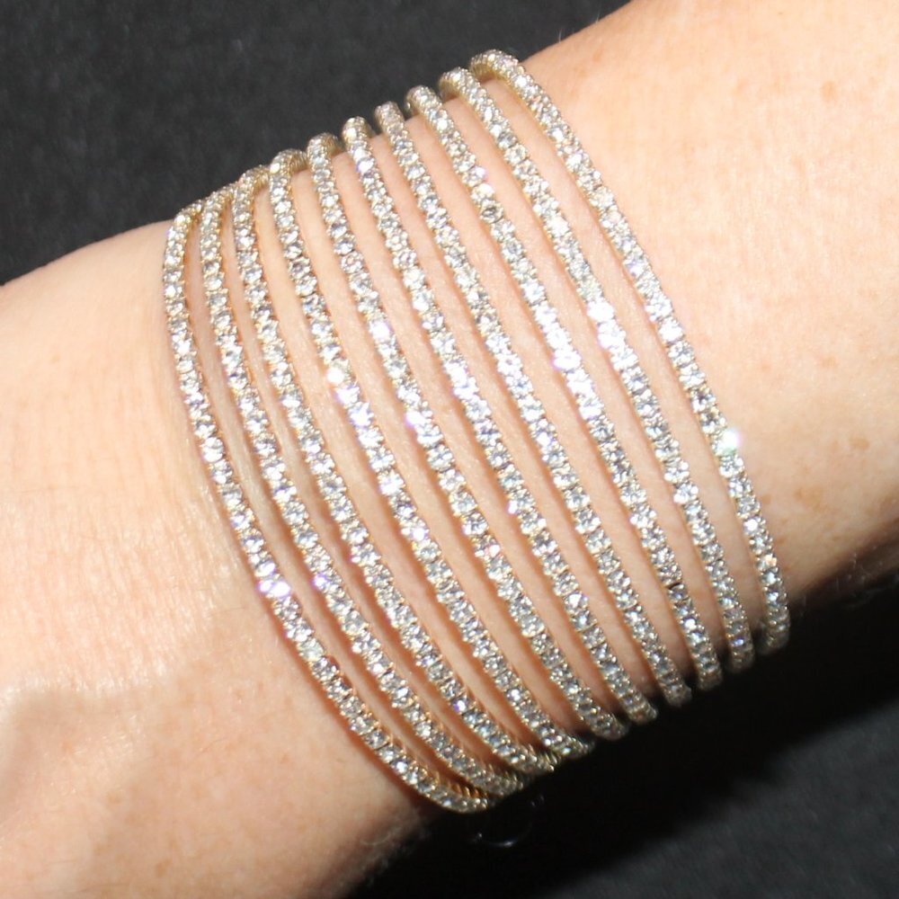 Layered 10 Row Rhinestone Cuff Bracelet - Picture 9 of 9